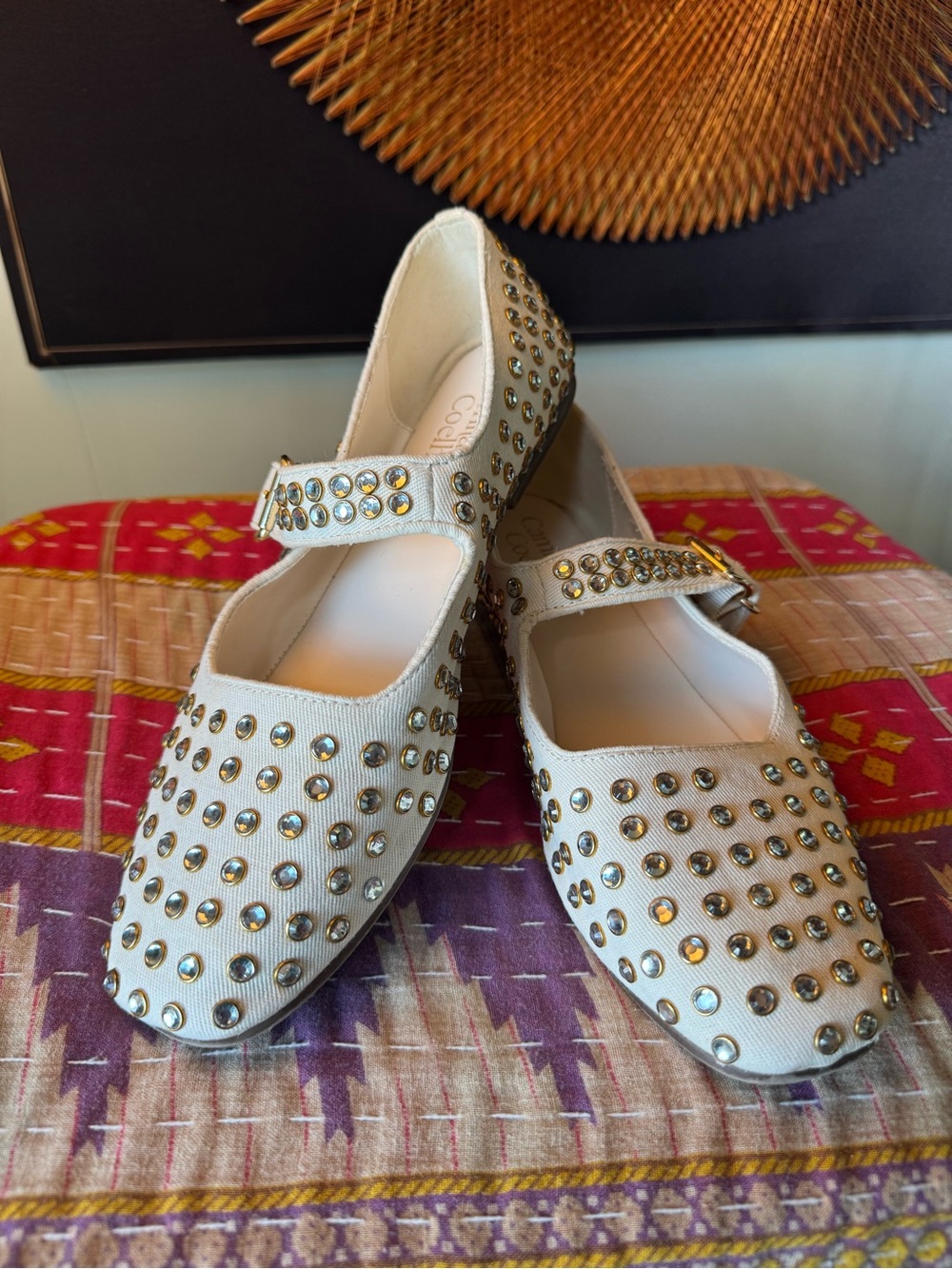 Camila Coelho Studded Mary Jane Flats Cream 8